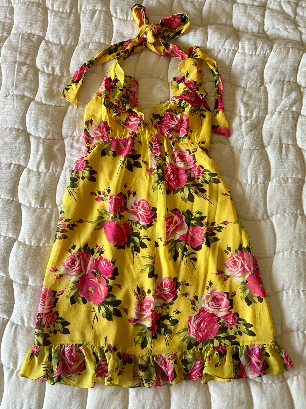 Betsey Johnson Yellow & Pink Floral Halter Dress